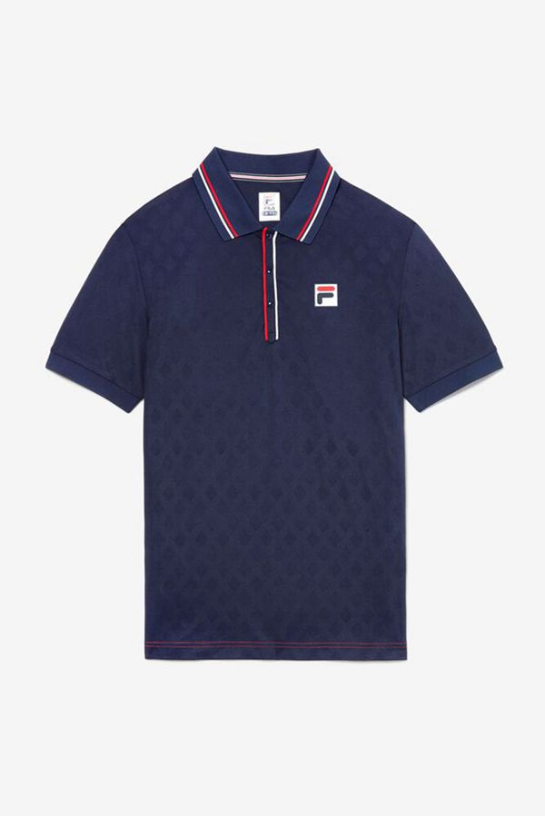 Camisas Polo Fila Homem Azul Marinho/Vermelhas/Branco - Fila Manga Curta Sleeve Tennis Jacquard Outl